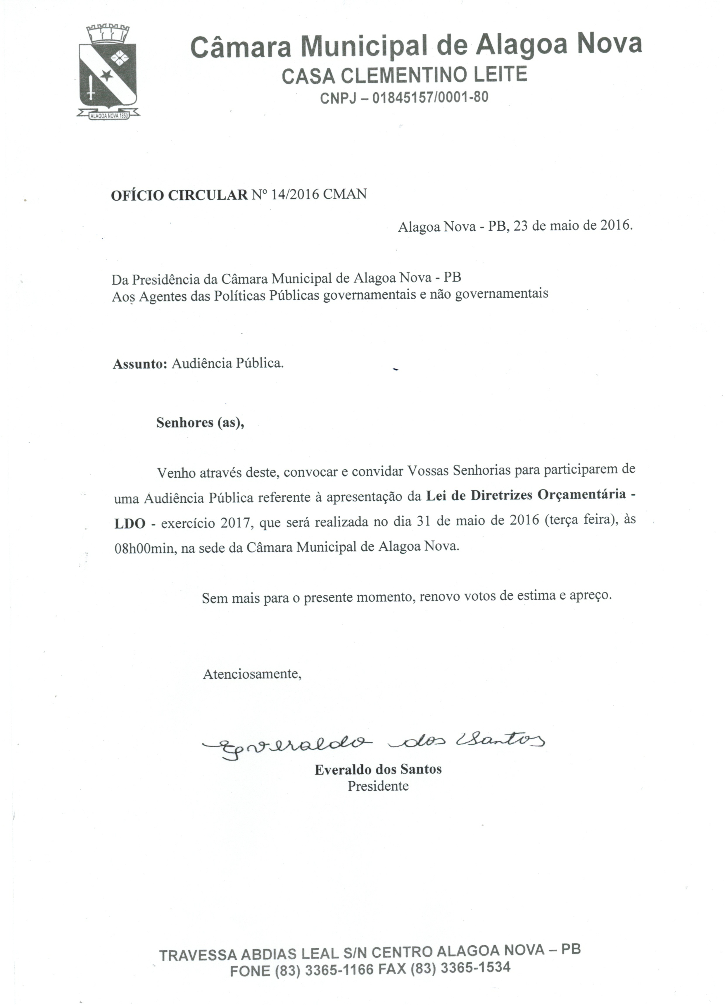 Ofício Circular Nº 14/2016 CMAN